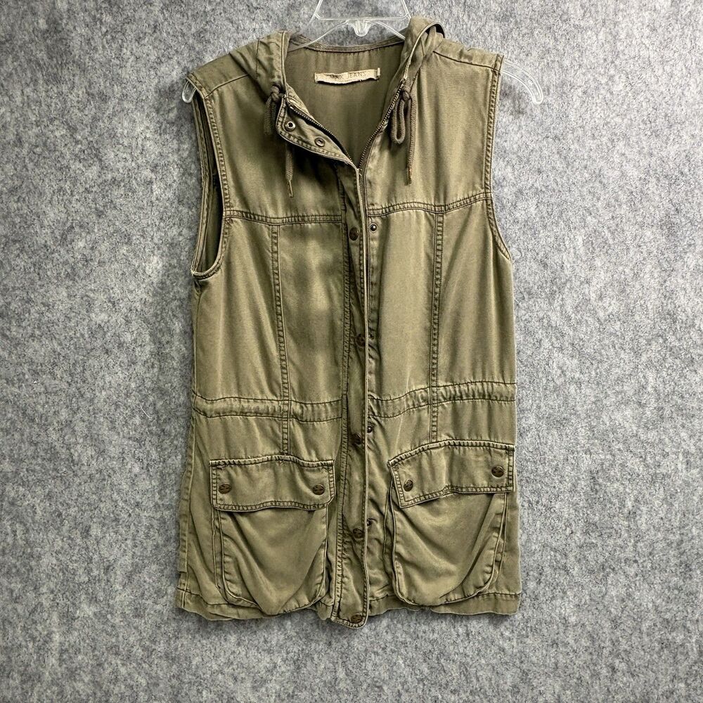 MAX Utility Safari Field Vest Size S Army Green Drawstring Hood Cargo Pockets